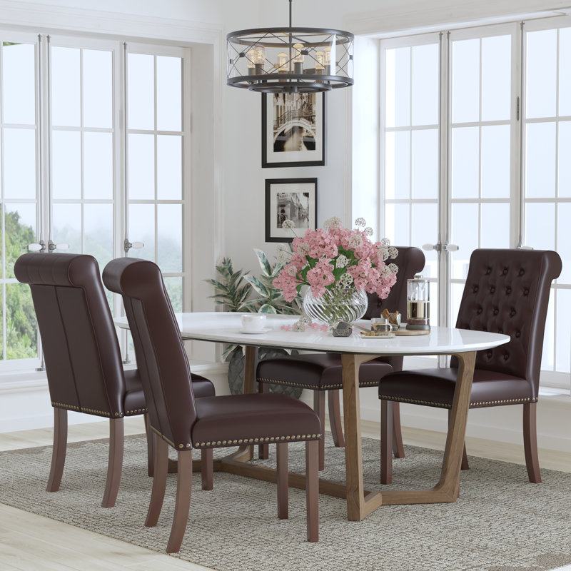 Feige Parsons Chairs-Rolled Back, Accent Nail Trim, Brown