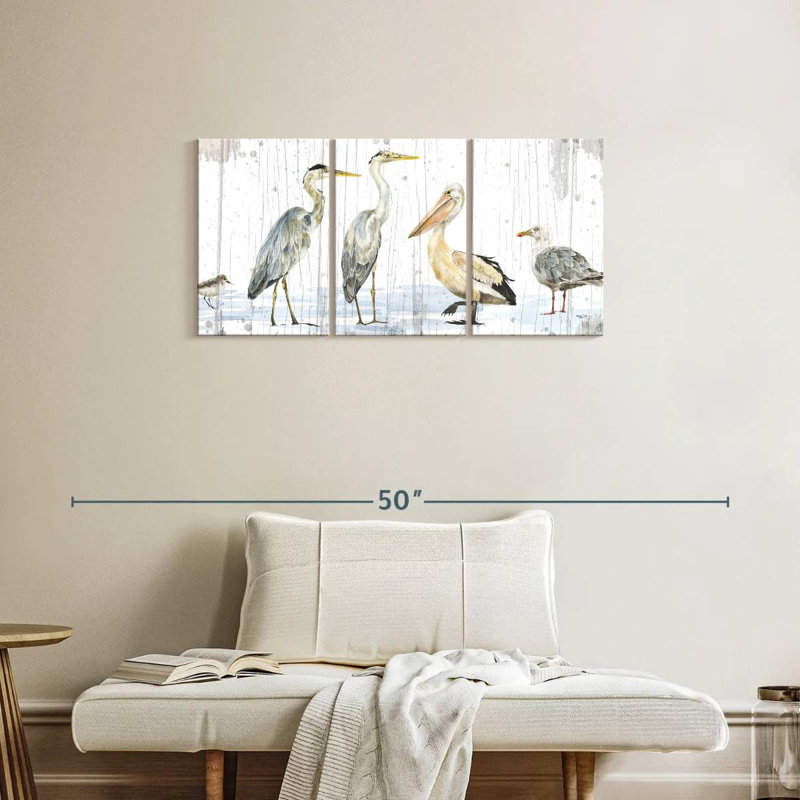 Oiseaux de la côte, reproduction d'art sur toile, H 18 po x l 38 po x P 1,25 po