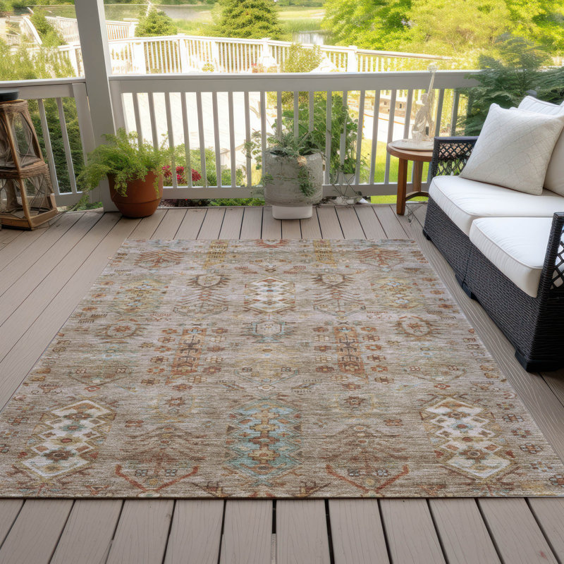 Tapis beige d'intérieur / extérieur lavable à la machine, Rectangle 10 pi x 14 pi