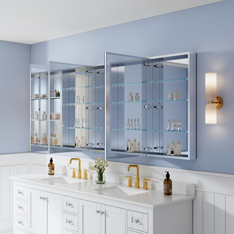 Armoire à pharmacie à miroir encastrée ou à fixation murale pour salle de bain l 84 po x H 36 po et tablettes ouvertes 