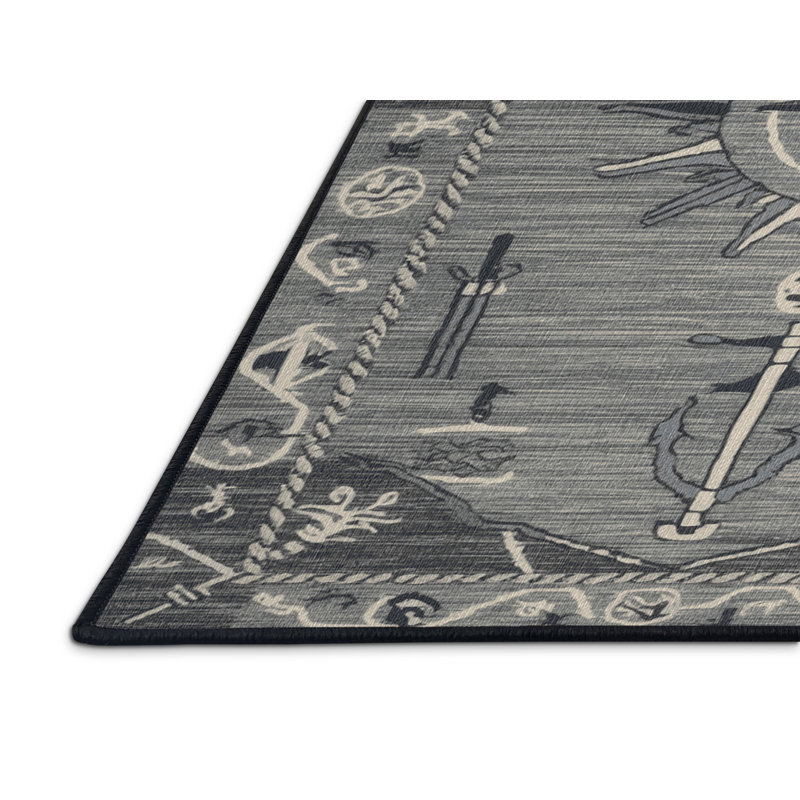Washable Maritime grays Nautical Area Rug, Rectangle 3' x 5'