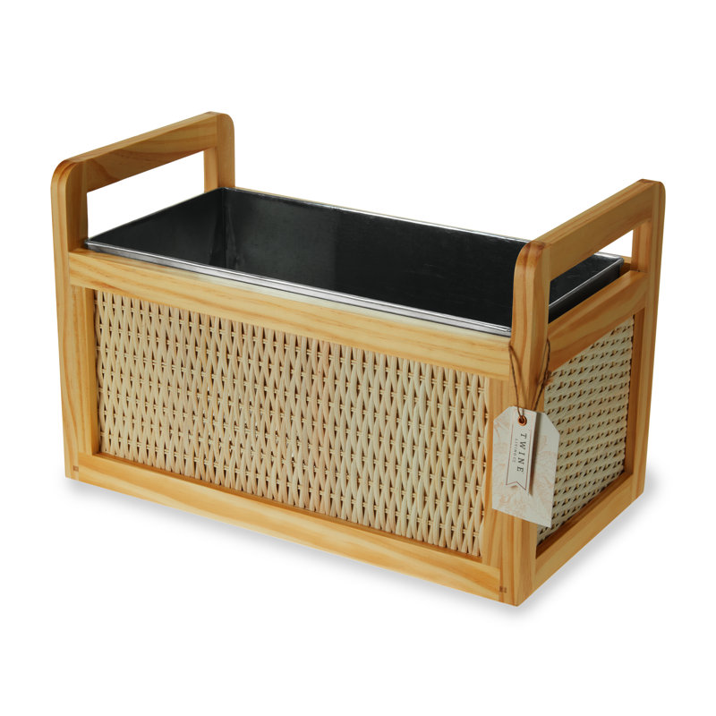 Rattan and Wood Beverage Tub with Galvanized Insert