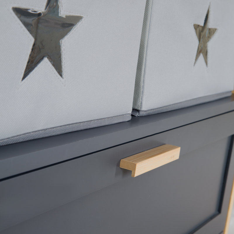 Berlin Unit Including Removable with Drawers and Fabric Boxes, Handles and Frame Made of Bamboo Wood - Anthracite Changing Table