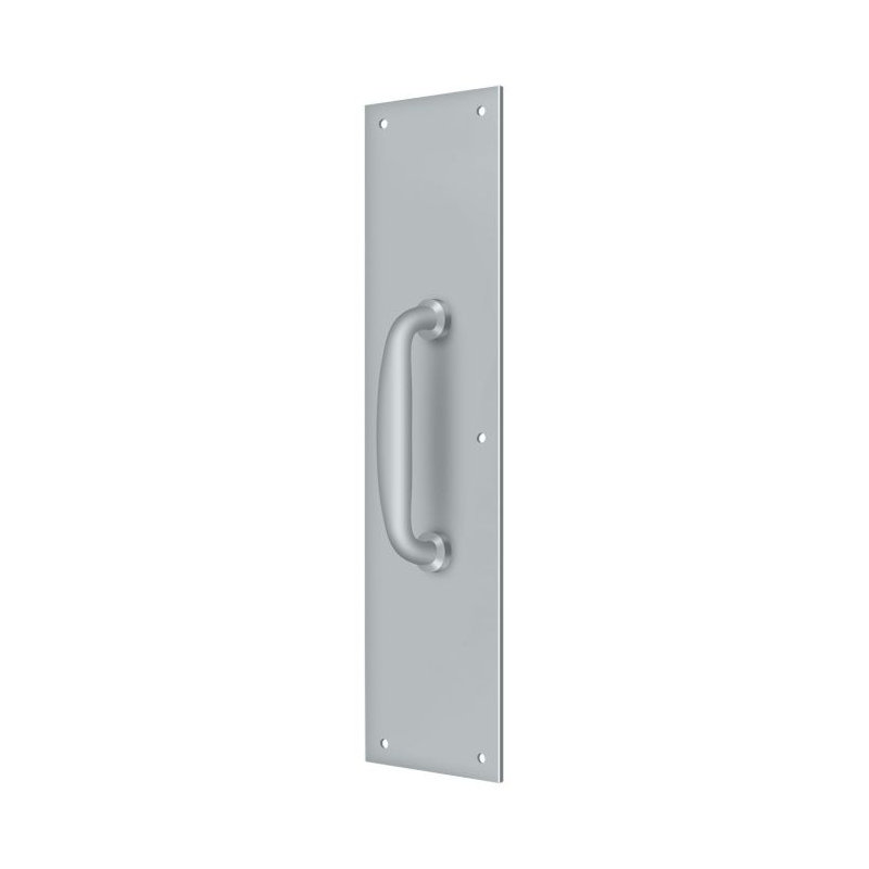 Plaque de poussée Deltana PPH55U26D avec poignée 3-1 / 2 po x 15 po - poignée 5-1 / 4 po en chrome brossé, Chrome satiné