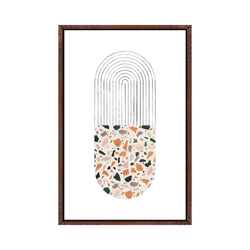 Terrazzo Arch 1 Piece Painting on Canvas, 152.4cm H x 101.6cm W x 3.81cm D, Classic Brown Wood Framed