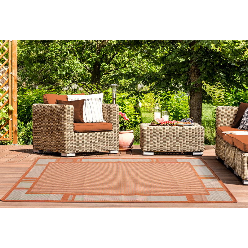 Tapis orange à motif géométrique Kazen, Rectangle 5 pi 3 po x 7 pi 6 po