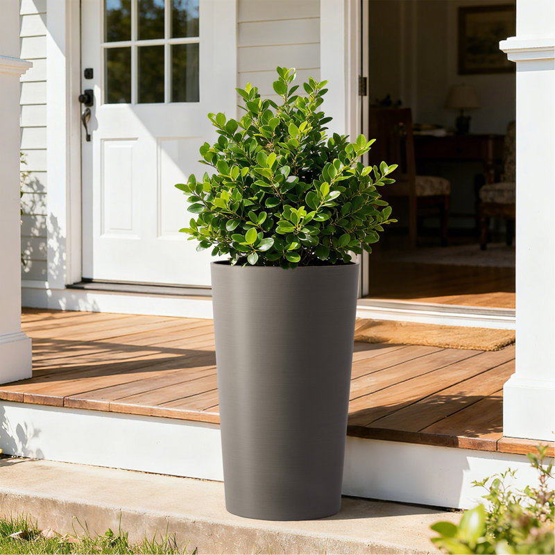 2 Pack Tall 21.7 In Planters For Outdoor Plants Modern Tall Square Planter Box Indoor Outdoor Porch Patio Flower Pot Modern Big Tapered Matte Tree Flower Pot For Garden, (Brown)