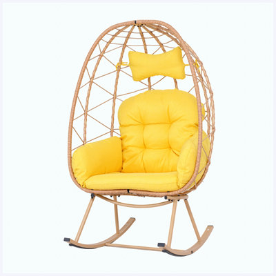 330LBS Capacity Foldable Egg Rocking Chair, Wicker Rattan Cocoon Lounge Chair for Indoor Outdoor Patio Balcony