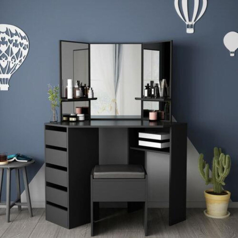 Denno Dressing Table with Mirror, Black