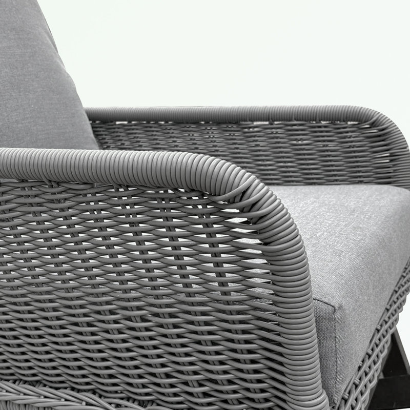 Chaise berçante en osier avec coussins moelleux et structure en bois durable, Coussin gris / cadre gris