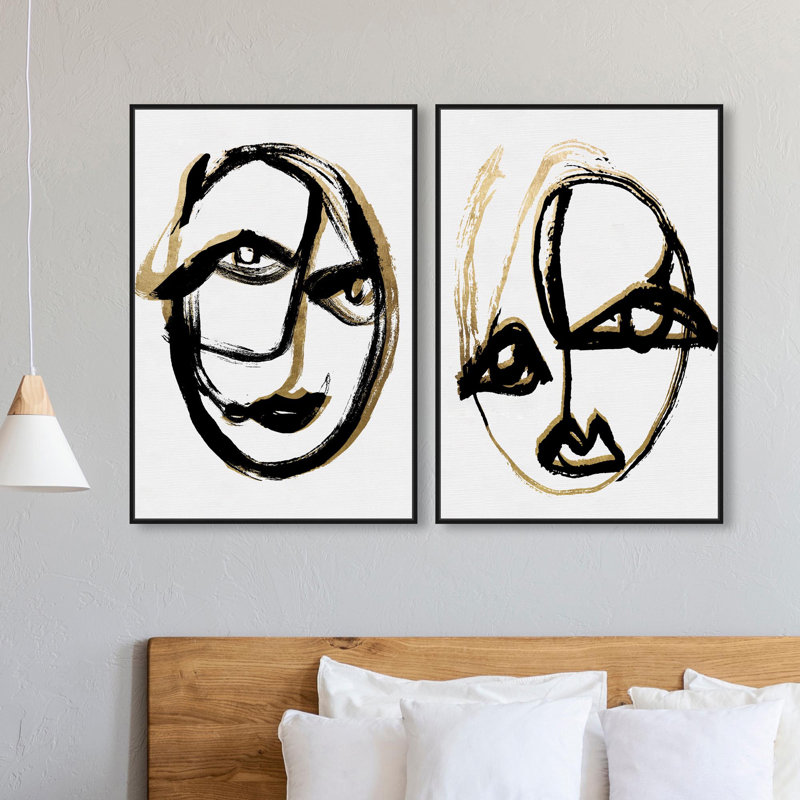 Oliver Gal Abstract Portrait Set - Paint Framed Canvas Art, 37" H x 25" W, Black