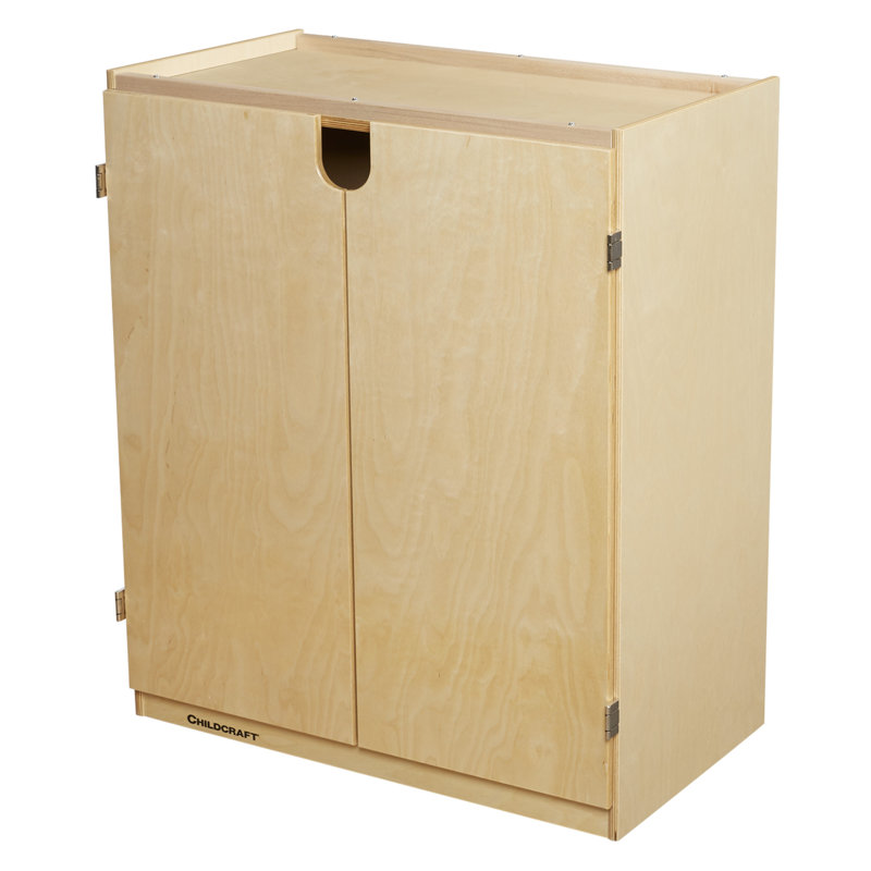 Beige Locking Toddler Supply Cabinet with Casters