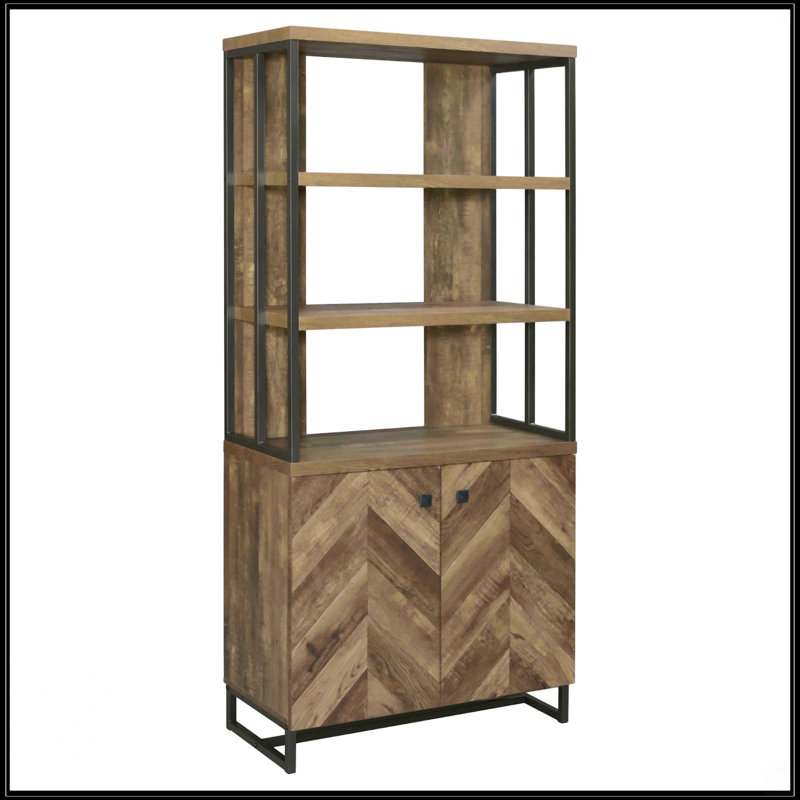 Rustic Oak Herringbone 2-Door Bookcase