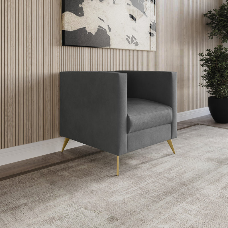 Fauteuil carré en velours Cramlington, Velours gris