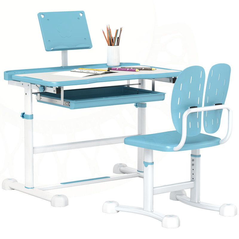 Ensemble de fauteuils et de chaises réglables en hauteur avec siège inclinable, porte-livres et bibliothèque, Bleu