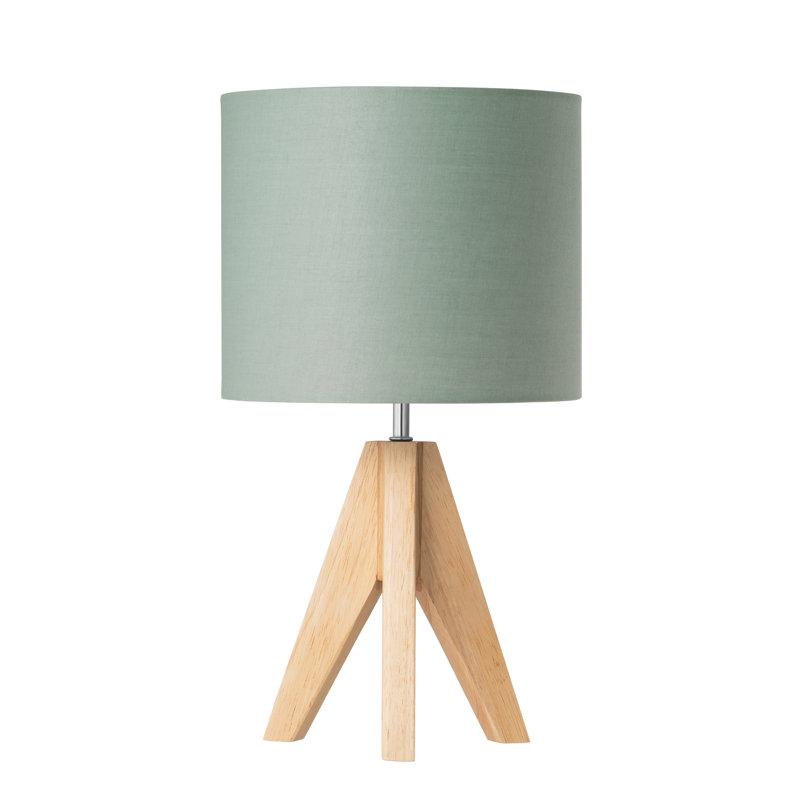 36Cm Wood Tripod Table Lamp With Linen Shade (Bulb Included), Green