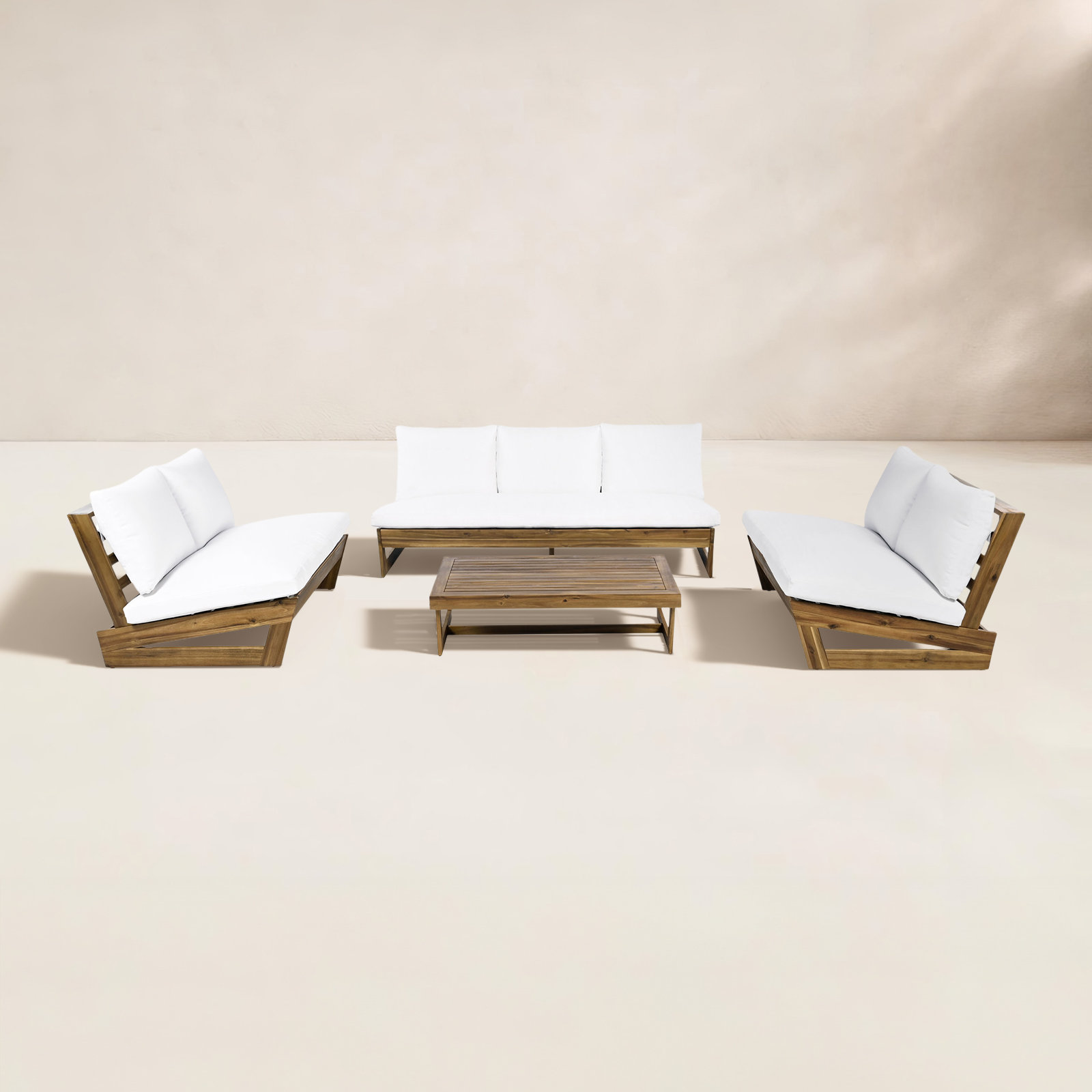 Louise 7-Person Acacia Patio Seating Group, White, Brown