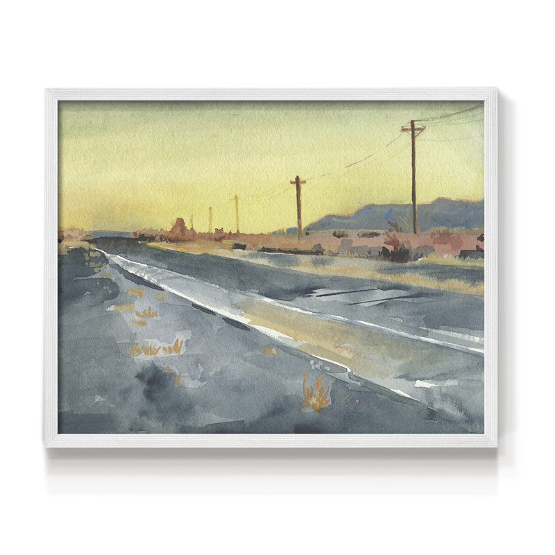Deserted Highway I -Framed Print - Restickable, 8" H x 10" W, White
