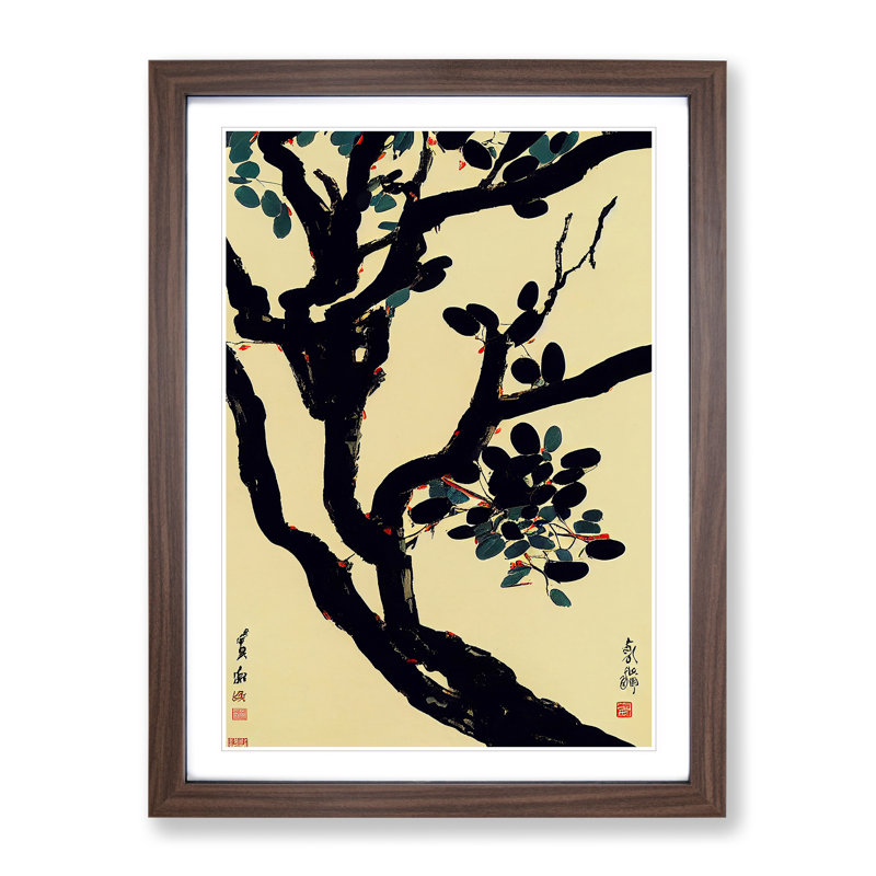 Japanese Tree - Single Picture Frame Print, 64cm H x 46cm W x 2cm D, Walnut