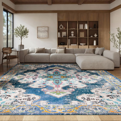 Felty Oriental Blue/Gray/Beige Area Rug