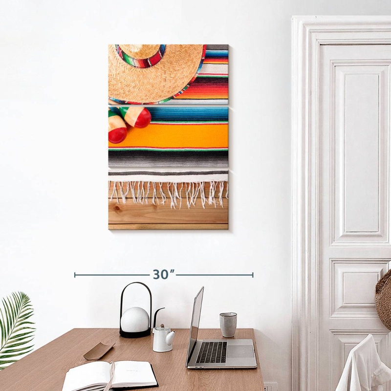 Abarca Sombrero Serape et Maracas, H 32 po x l 20 po