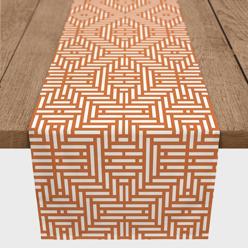 Bromell Rectangle Geometric Polyester Table Runner, 16" D x 72" L, Orange