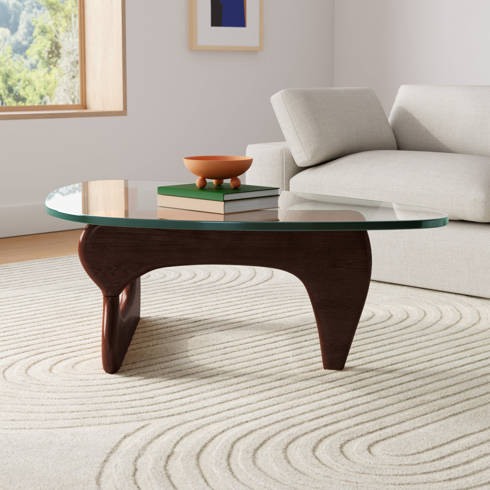Kiruthika 51" Glass Coffee Table, Dark Walnut