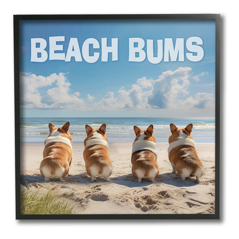 Beach Bums Corgis Framed Giclee Art by Jim Baldwin, Midnight Black Framed Giclee, 24" H x 24" W