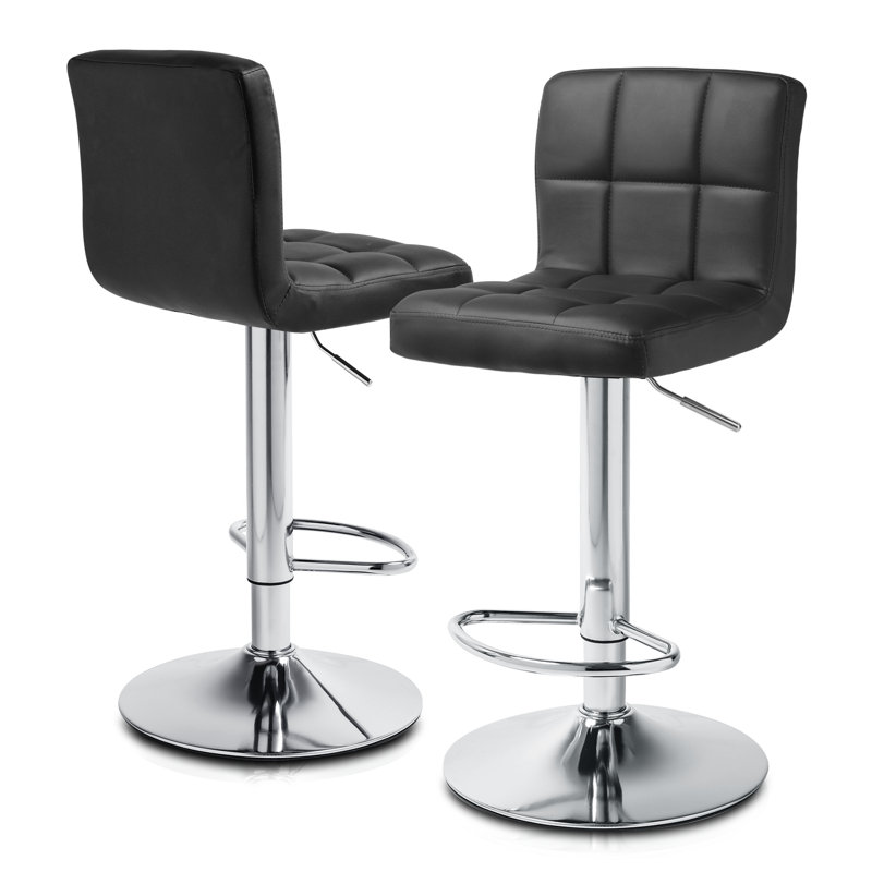 Marte Faux Leather Swivel Bar Stools, Adjustable Counter Height Barstools with Backrest and Footrest