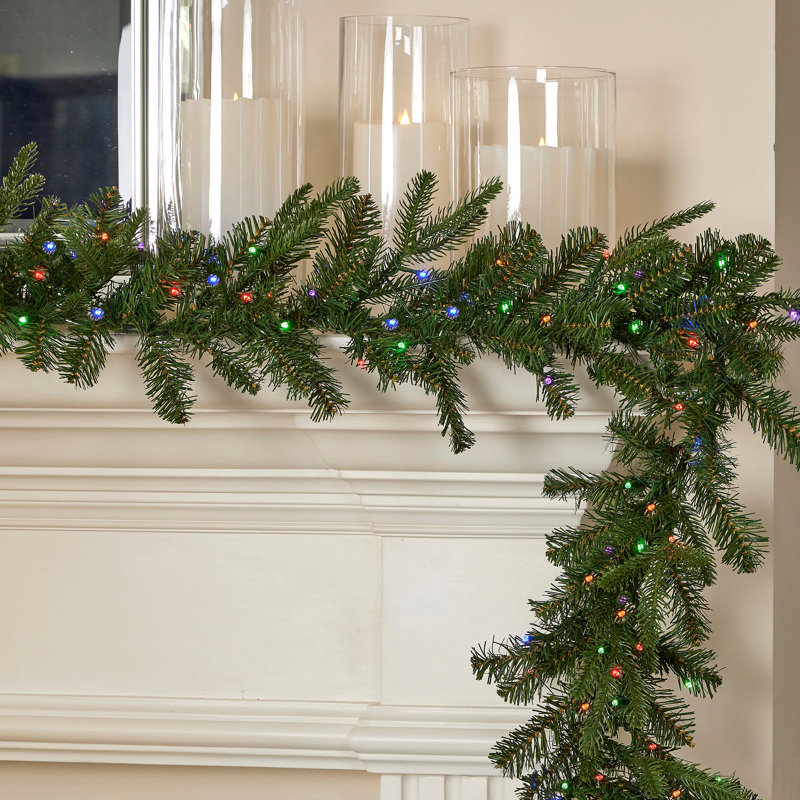 Dakota Pine 6ft Artificial Christmas Garland, Pre-lit  50  Dual LEDs Lights w/ 9 Functions (Battery-Operated)