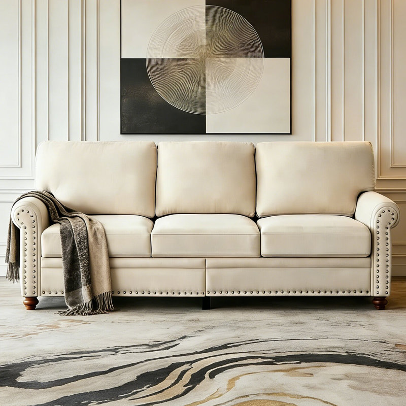 Annwyl Upholstered 82.69'' Sofa,  Beige 100% Polyester