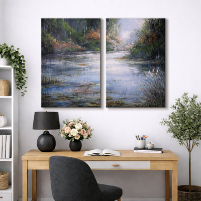 «Serene River Landscape», art du salon, impression sur toile encadrée, impression sur toile
