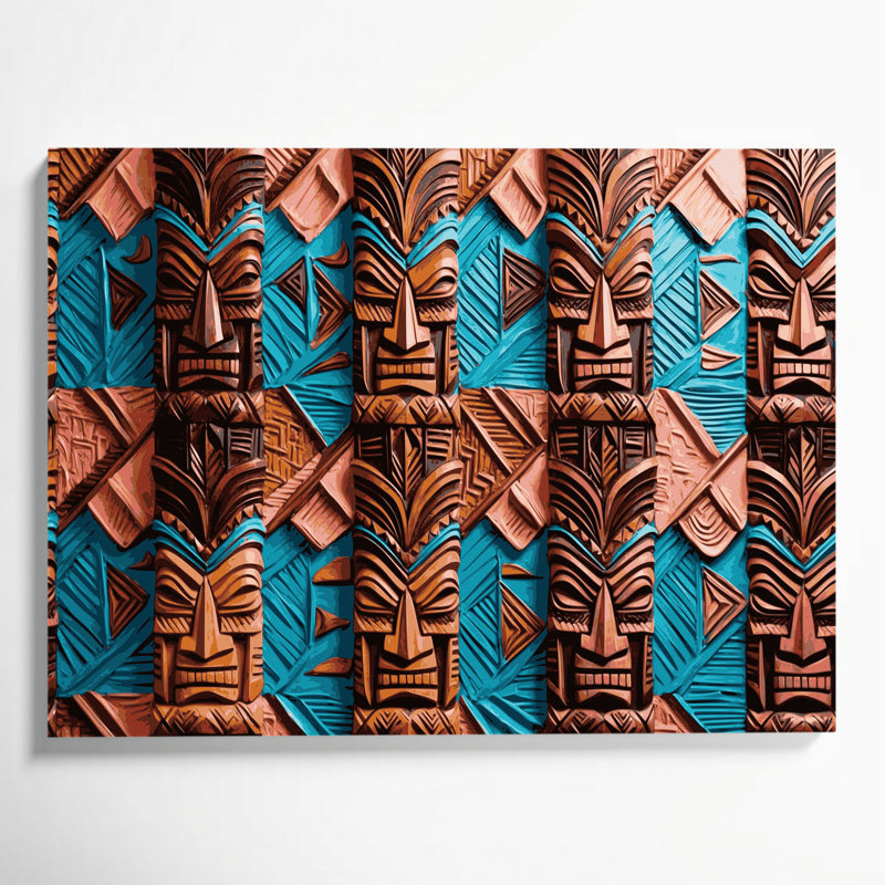Art mural sur toile hawaïen à motifs géométriques tiki noir, H 11 po x l 14 po