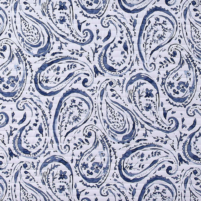 White Cotton Twin Quilt Set with Paisley Print