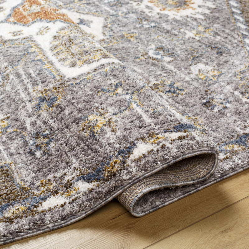 Rectangle Oriental Machine Woven Polyester Area Rug in Orange, Rectangle 5'3" x 7'