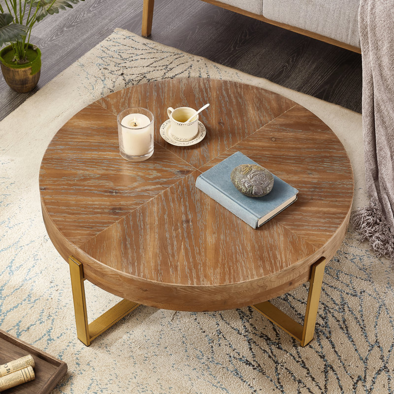Table basse Johnoliver, 17.59" H x 32.28" W x 32.28" D, Bois naturel, Gold