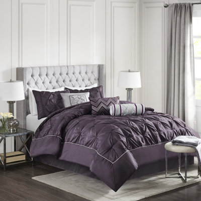 Couette de lit queen de 7 pièces, couleur prune - Taies d'oreiller de style charmant