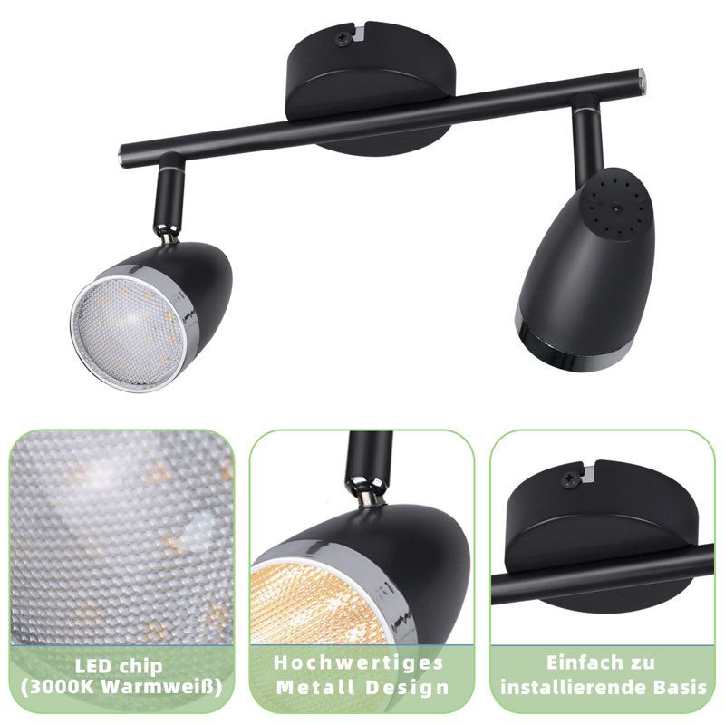 LED ceiling spotlight 2 flame modern 4W warm white 3000K, Black