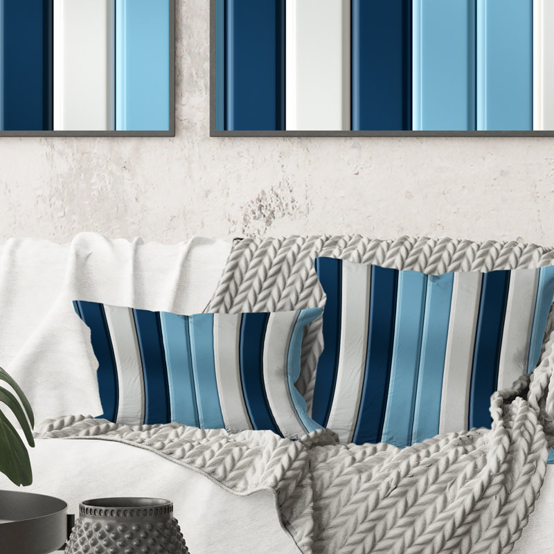 Élégant motif rayé bleu et blanc - Coussin rayé en polyester