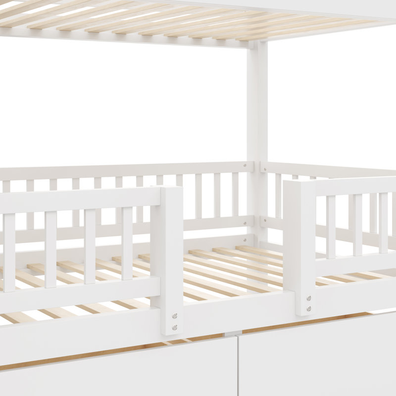 Twin over Twin Bunk Bed with Slide, Storage Staircase & 2 Drawers – Space-Saving Kids Bed, White, White