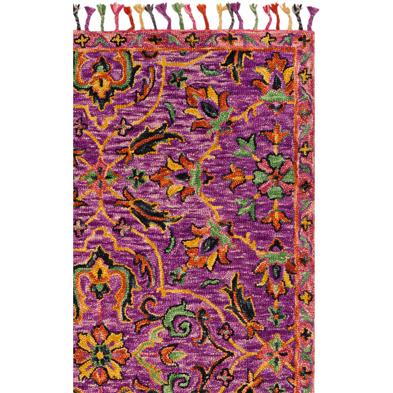 Tapis mauve en laine noué à la main Ferrera, Rectangle 4 pi x 6 pi