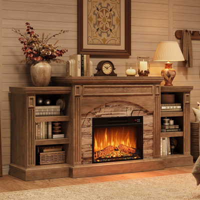 Meuble télé avec foyer électrique de 70 pouces, console multimédia de style campagnard avec manteau