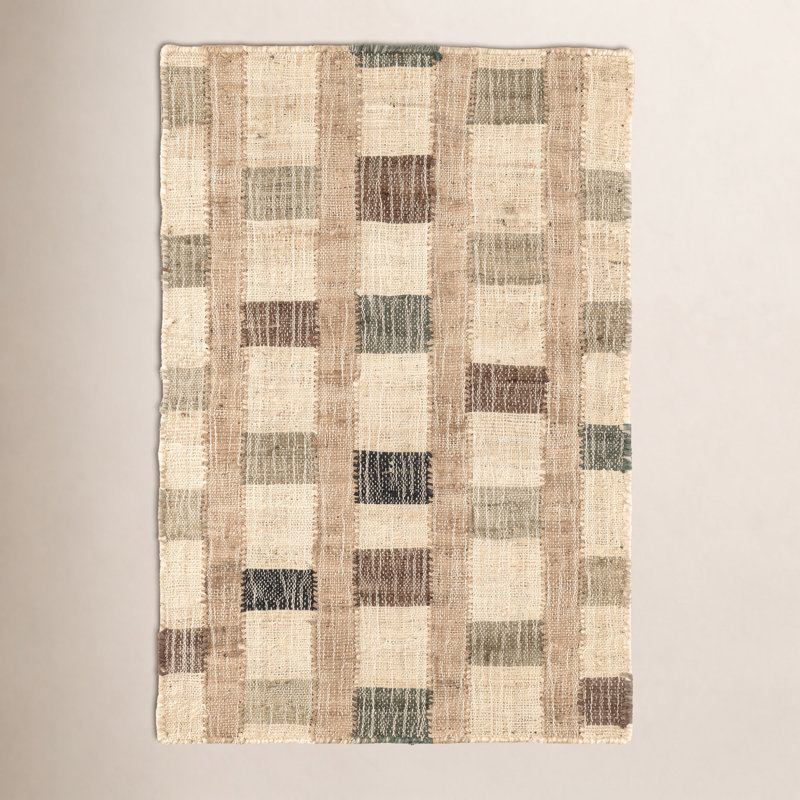 Mosaic Blue Handwoven Jute Rug, Rectangle 2' x 3'