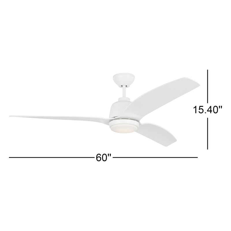 Carly 60'' Ceiling Fan with LED Lights, 15.40" H x 60" W x 60" D, White, White