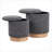 Ottomans Contemporary 2-Piece Nesting Set Black Terry Cloth Natural Wood Base| Wood-123499624