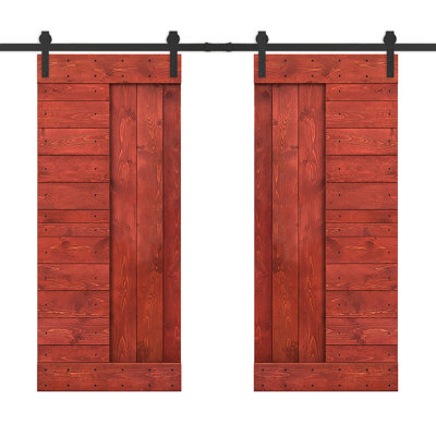 84'' Solid Wood Paneled Painted without Installation Hardware Kit Barn Door