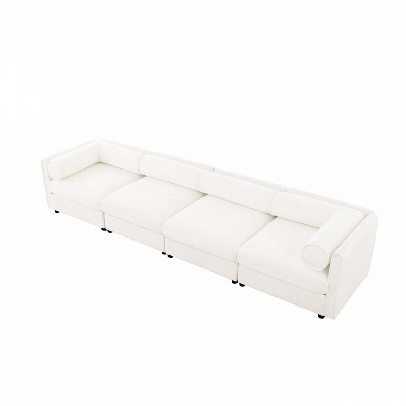 Chenille Fabric Sofa, 27.9" H x 142.5" W x 37.4" D, 4, White