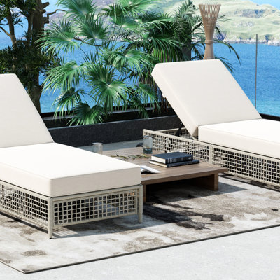 Outdoor Lounge Chair, Patio Chaise Lounge with 5-Position Backrest, Rattan Outdoor Lounge Chair with Cushion and Wheels for Poolside, Backyard, Garden