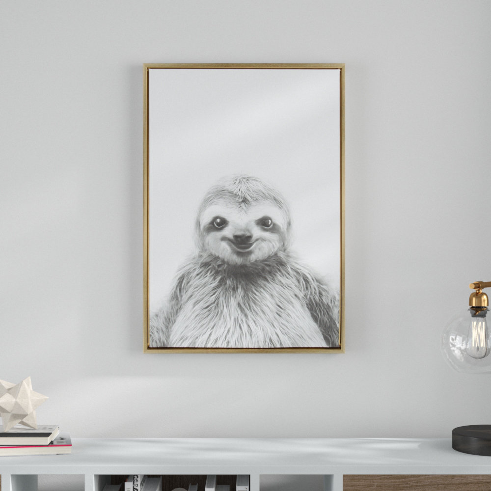 Melita Animal Print Sloth Portrait' Framed Photographic Print on Wrapped Canvas Ebern Designs
