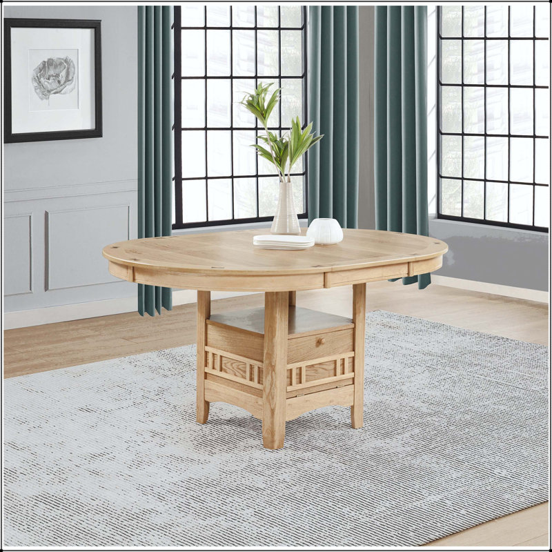 Table de salle à manger ovale à rallonge avec base de rangement à piédestal